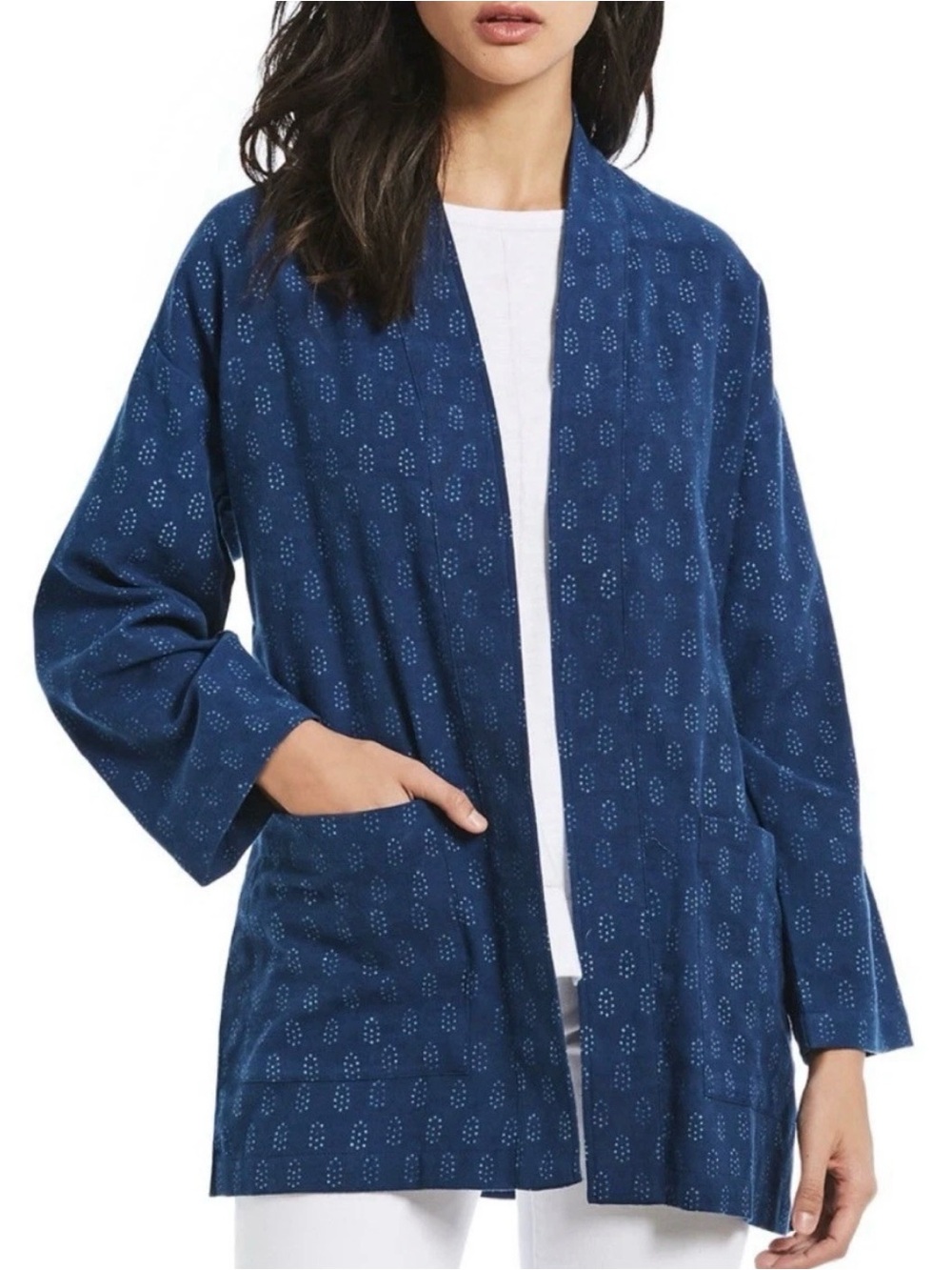 Eileen Fisher Block Printed Organic Cotton Jacket, Size XS